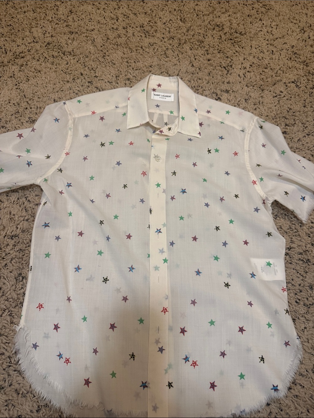 Saint Laurent White Multicolor Star Button-Down Shirt